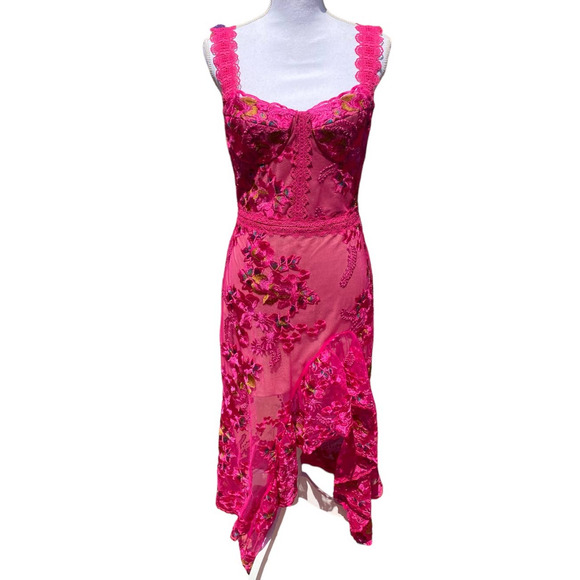 Bronx and Banco Eva Midi Dress Fuchsia Pink Lace Floral Women's 2 - Picture 4 of 12